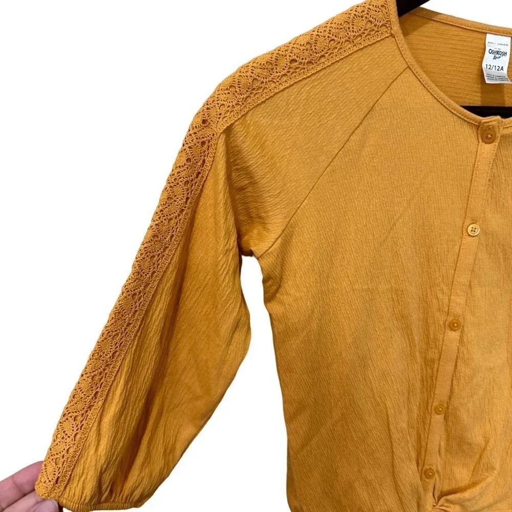 3/$30 NWT OshKosh B'gosh Mustard Tie-Up Shirt w/ Lace Detail‎ - Girls Size 12